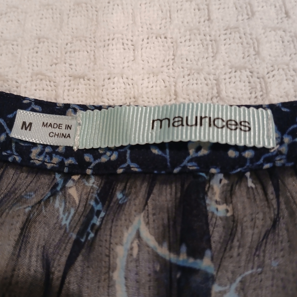 Maurices Medium Floral Sheer Black and Blue Women's Top - Picture 4 of 4